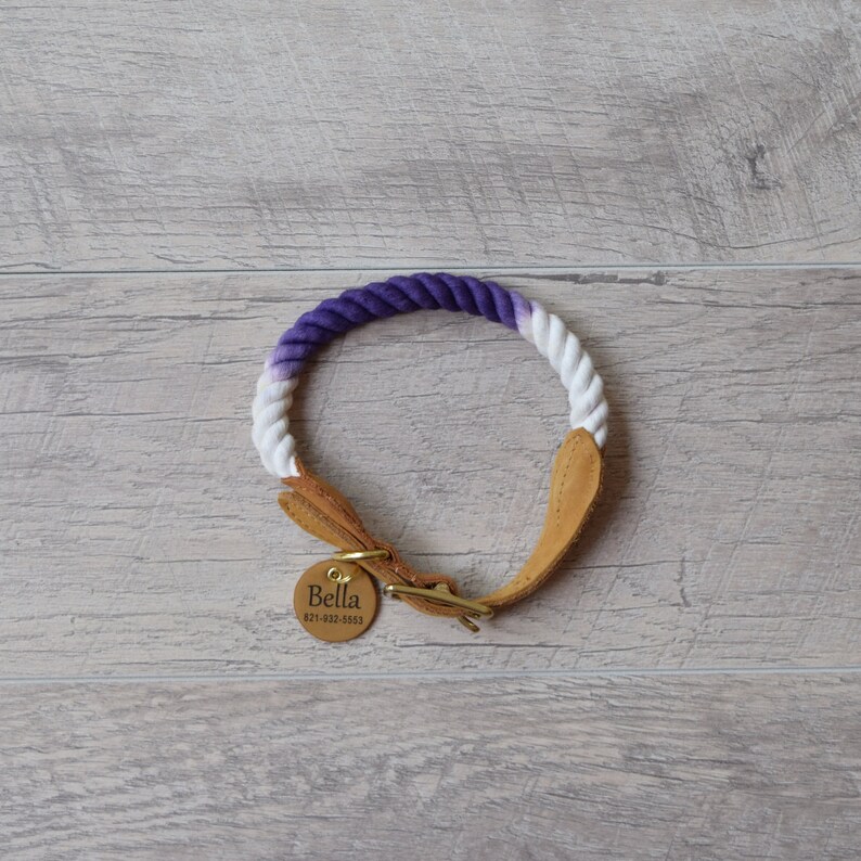 Purple Ombre Rope Dog Collar Adjustable Rope & Leather Dog Etsy