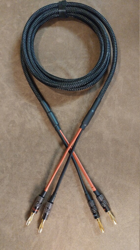 14 AWG 4 Conductor Bi-wire Custom Sleeved Speaker Cables OFC Stereo Pair Bananas