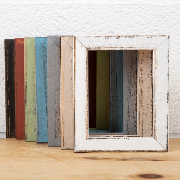 Rustic, shabby chic, distressed, open grain picture frames.