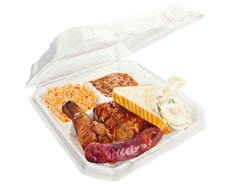 Stampa giclée di piatto barbecue 12x12 di pittura a olio fotorealista