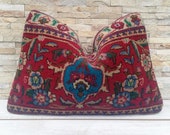 Moroccan Decor Rustic Throw Pillow, Vintage Turkish Lumbar Pillow Cushion Cover, Persian Rug Bohemian Style, Handmade Wool Pillow 24 16in