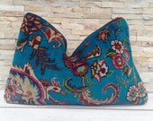 Moroccan Decor Rustic Throw Pillow, Vintage Turkish Lumbar Pillow Cushion Cover, Persian Rug Bohemian Style, Handmade Wool Pillow 24 16in