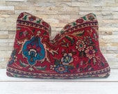 Moroccan Decor Rustic Throw Pillow, Vintage Turkish Lumbar Pillow Cushion Cover, Persian Rug Bohemian Style, Handmade Wool Pillow 24 16in