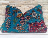 Moroccan Decor Rustic Throw Pillow, Vintage Turkish Lumbar Pillow Cushion Cover, Persian Rug Bohemian Style, Handmade Wool Pillow 24 16in