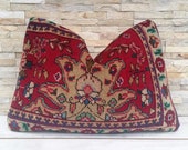 Moroccan Decor Rustic Throw Pillow, Vintage Turkish Lumbar Pillow Cushion Cover, Persian Rug Bohemian Style, Handmade Wool Pillow 24 16in