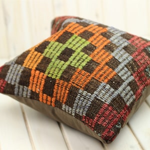Persian Kilim Pillow Cover, 16 x 16, Vintage Persian Rug Embroidered Cushion Cover for Sofa Chair Couch