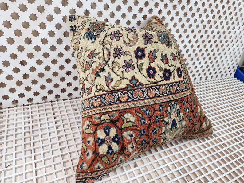 Moroccan Cushion Lumbar Throw Pillow, Vintage Kilim Rug Couch Cushion