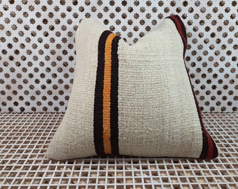 Kilim Pillow Cover, Bohemian Decor Kilim Wool Rustic Throw Pillow, Vintage Kilim Lumbar Pillow, Colourful Couch Cushion Cover 20in*20in