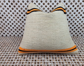 Kilim Pillow Cover, Bohemian Decor Kilim Wool Rustic Throw Pillow, Vintage Kilim Lumbar Pillow, Colourful Couch Cushion Cover 20in*20in