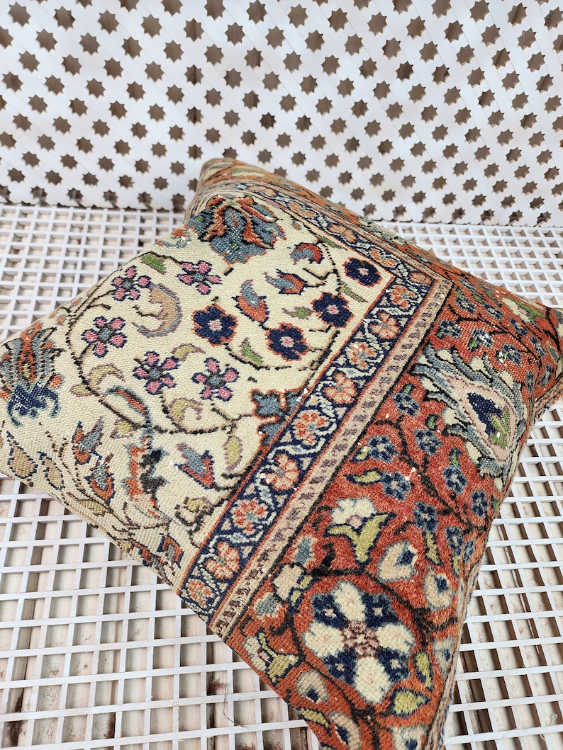 Moroccan Cushion Lumbar Throw Pillow, Vintage Kilim Rug Couch Cushion