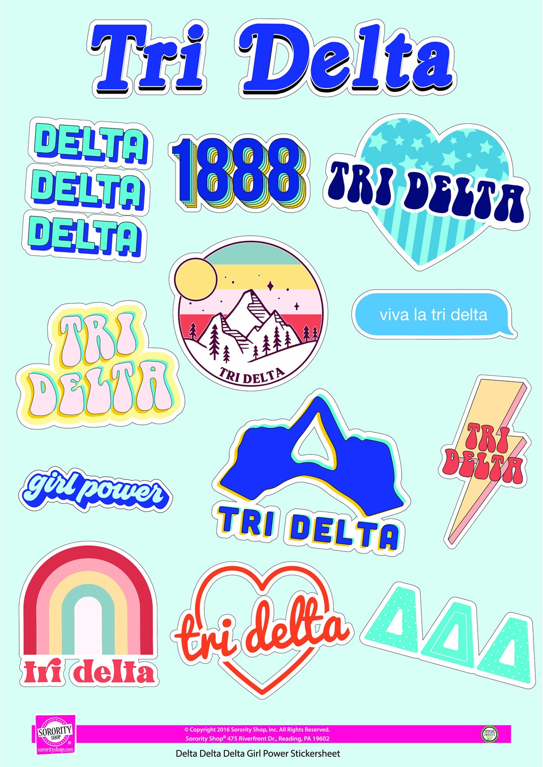 thumbnail image 2 of Tri Sigma Sorority Sticker Sheet - Girl Power Design With 15 Repositionable Vinyl Stickers 2 of 10