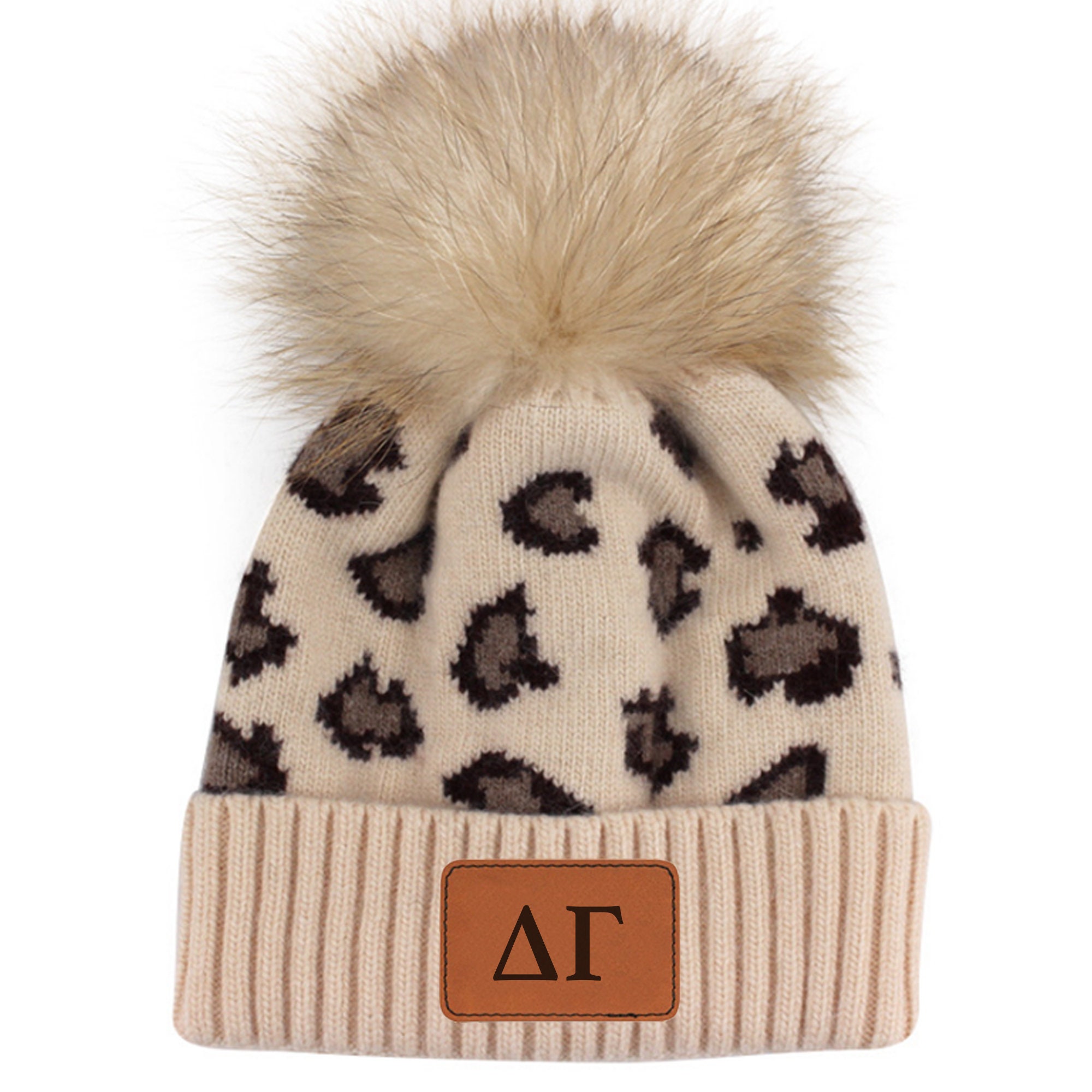 leopard pom pom beanie