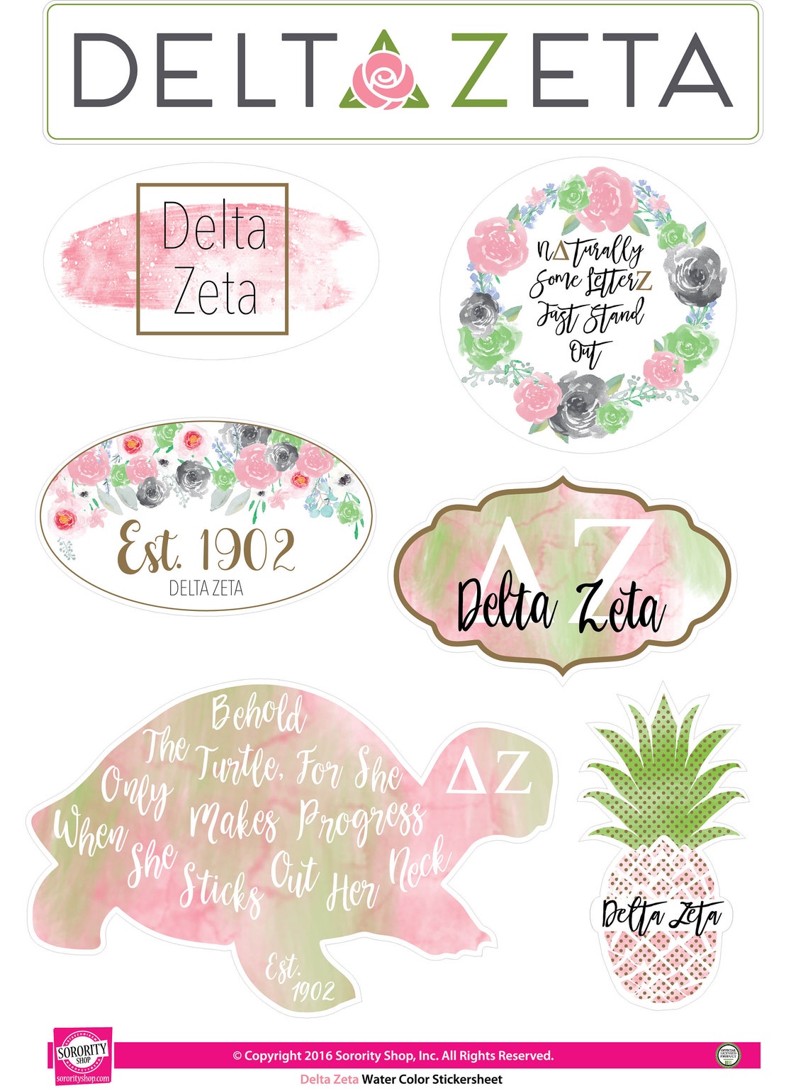 Delta Zeta Water Color Sticker Sheet | Etsy