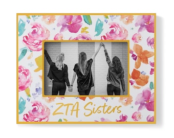 Zeta Tau Alpha Sisters Gold Leaf Wooden Floral Picture Frame