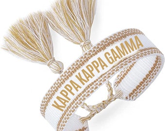 Kappa Kappa Gamma Woven Bracelet — Woven Bracelet with Sorority Name and Tassels