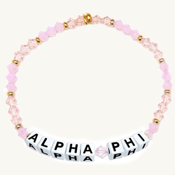 Alpha Phi Bracelet — Glass Bead Bracelet with Sorority Name Beads and 18K Gold Accent Beads
