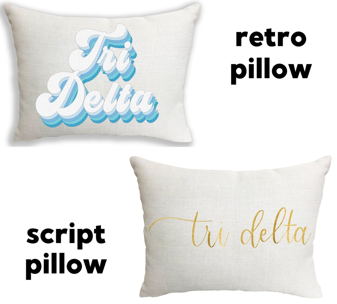 Tri Delta Pillows script or Retro Etsy
