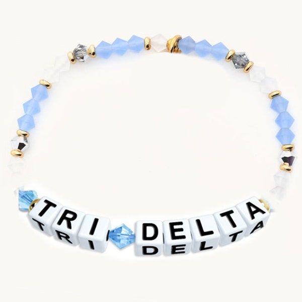 Tri Delta Bracelet — Glass Bead Bracelet with Sorority Name Beads and 18K Gold Accent Beads