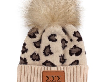 Tri Sigma Leopard Pom Pom Beanie Hat