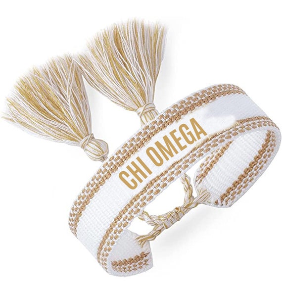 Chi Omega Woven Bracelet Woven Bracelet With Sorority Name and Tassels Etsy UK