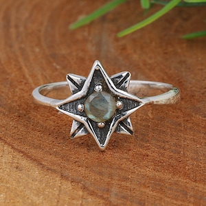 Labradorite North Star Ring: Oxidized Sterling Silver Celestial Jewelry