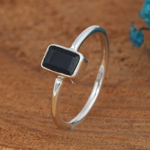 Schwarzer Onyx Sterling Silber Ring: Vintage Rechteck Schmuck