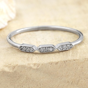 Thin Hexagon Stacking Ring for Her: 925 Sterling Silver Cubic Zircon Gemstone