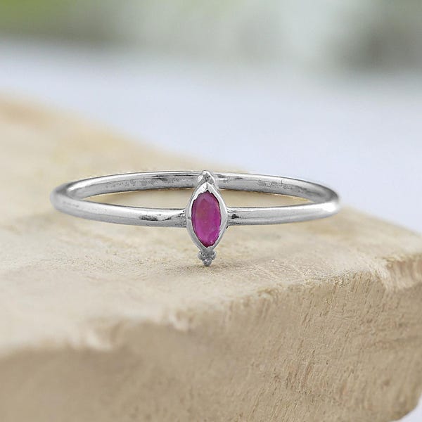 Marquise Ruby Ring: 925 Sterling Silver Delicate Stackable Jewelry gifts for women