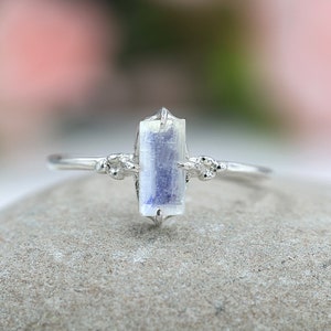 Rainbow Moonstone Ring, Sterling Silver Dainty Stacking Jewelry for women