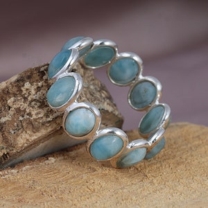 Larimar Eternity Band Ring, Larimar Ring, Healing Stone, Silver Ring for Women Band Ring, Anniversary Gift, Gift for Her, Larimar Jewelry