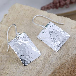 Hammered Sterling Silver Rectangular Earrings: Amethyst Dangle Jewelry