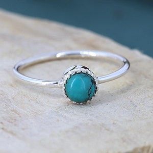 Delikatny turkusowy pierścionek do układania w stosy dla kobiet, minimalistyczna biżuteria ze srebra próby 925, prezent dla mamy