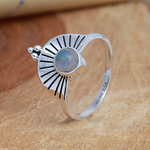 Halbe Sonne Ring, Natürlicher Labradorit Ring, Sonne Design Ring, Sterling Silber Schmuck, Trendy Ring, himmlischen Ring, minimalistischen Ring, Isobel Ring