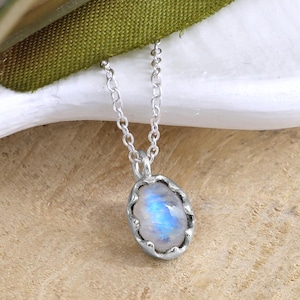 Dainty Moonstone Necklace, June Birthstone Pendant, Sterling Silver Jewelry, Healing Crystal Necklace, Natural Stone Pendant, Gift for Women