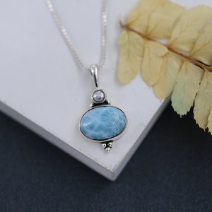Larimar Pearl Pendant: Sterling Silver Boho Necklace