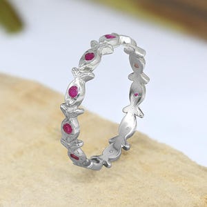 Dainty Ruby Fish Eternity Band Ring, Sterling Silver Minimalist Jewelry gifts for women