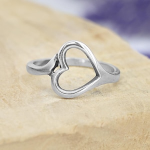 Minimalist Open Heart Ring, Sterling Silver Promise Ring, Simple Heart Outline Jewelry for Women, Everyday Ring for Her, Anniversary Gift
