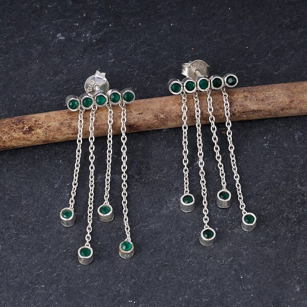 Green Onyx Earrings, Sterling Silver Earrings, Dangling Earrings, Women Jewelry, Waterfall Earrings, Silver Drop Earrings, Gifts For Her