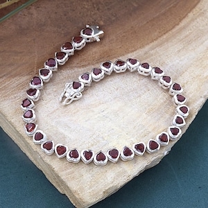 Red Heart Garnet Bracelet: Sterling Silver Tennis Jewelry