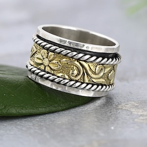 Sterling Silber Spinner Ring: Blumen Design Meditationsband