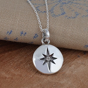 Sterling Silver North Star Necklace: Crystal Quartz Starburst Pendant