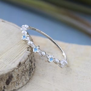 Dainty Rainbow Moonstone half eternity ring: Sterling Silver Minimalist Stacking Jewelry gift for women