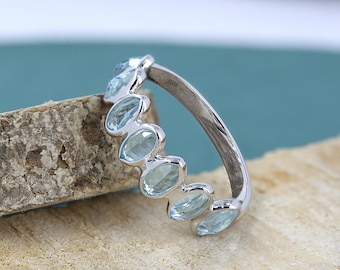 Half Eternity Blue Topaz Ring: 925 Sterling Silver Stackable Band jewelry gifts for women