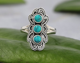ターコイズリング、スターリングシルバー、ヴィンテージ、サイズ8