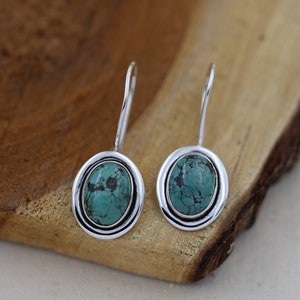 Tibetan Turquoise Earrings: Sterling Silver Boho Dangle Jewelry