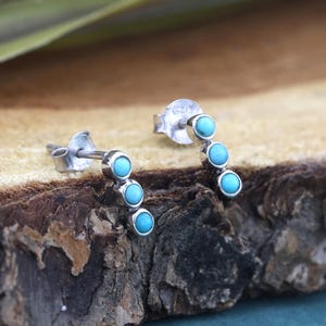 Sterling Silver Turquoise Stud Earrings: Dainty Trio Jewelry