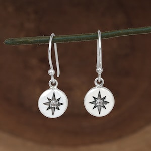 Sterling Silver North Star Crystal Earrings: Celestial Jewelry