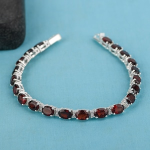 Natural Garnet Tennis Bracelet: Sterling Silver January Birthstone