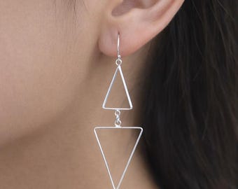Sterling Silver Triangle Drop Earrings, Geometric Dangle, Modern Jewelry gifts for her