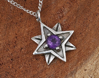Amethyst Star Pendant Necklace, Sterling Silver, Pendant Necklace for Women, Birthstone Jewelry, Gift for Her, Christmas Gift